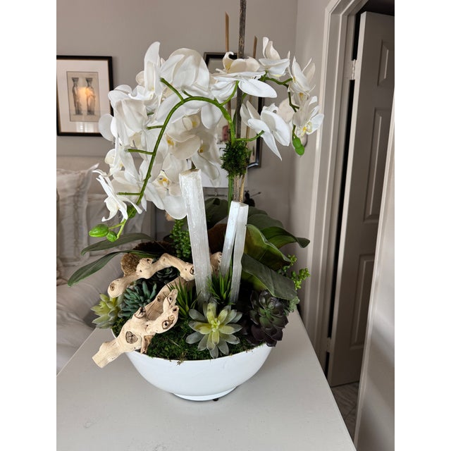 2020s Vintage Amthor Modern Imports Japanese Ceramic Bowl With Monumental Faux Orchid Arrangement For Sale - Image 5 of 13