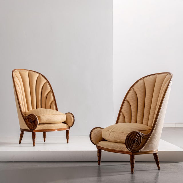 Wood Nautilus Armchairs by Paul Iribe, 1970, Set of 2 For Sale - Image 7 of 7