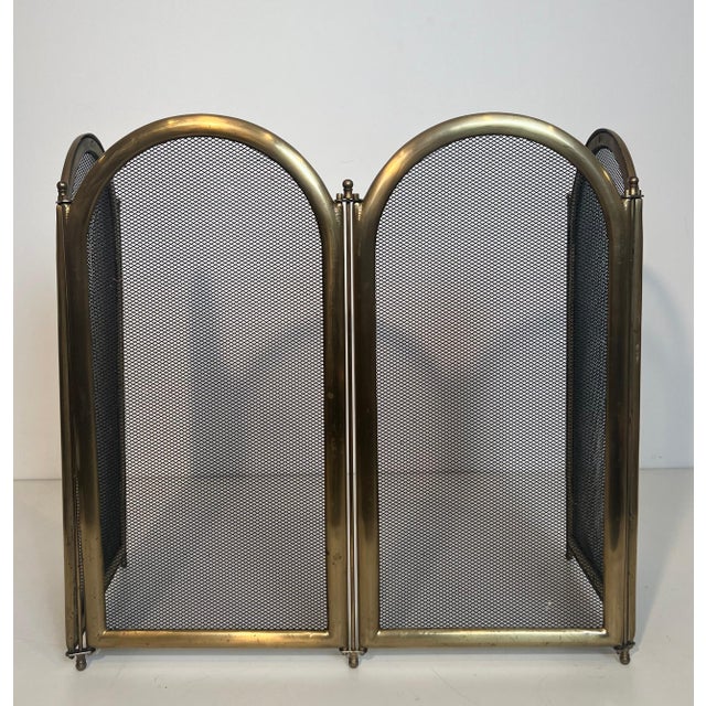 Neoclassical Style 4 Panel Brass Fire Screen and Grille For Sale - Image 9 of 12