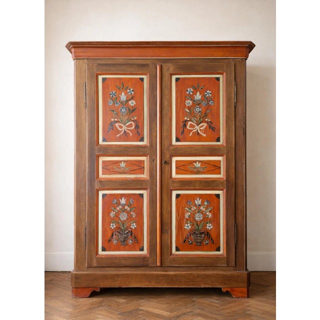 19th Century Folk Art Hand-Painted Cabinet with Floral Decoration For Sale - Image 10 of 10