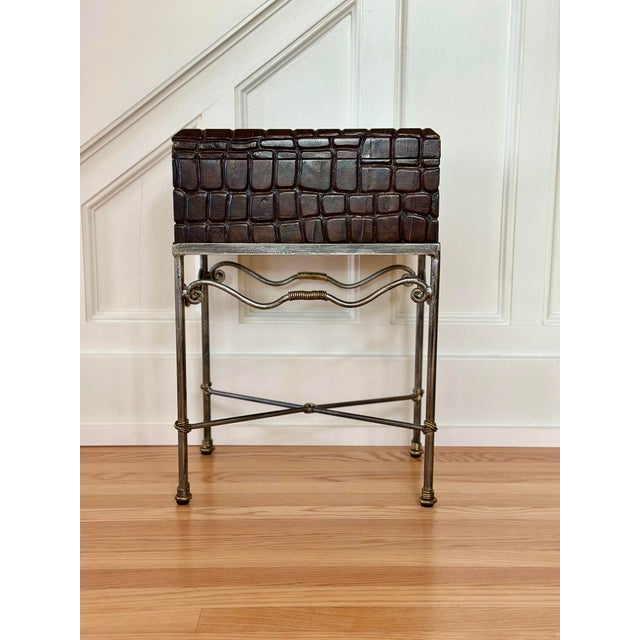 1970s Maitland Smith Faceted Brown Rectangular Turtle Box on Metal Stand For Sale - Image 12 of 12