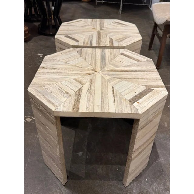 This product is a pair of rare Karl Springer bone side tables with a modern style. Known for their sleek and minimalist...