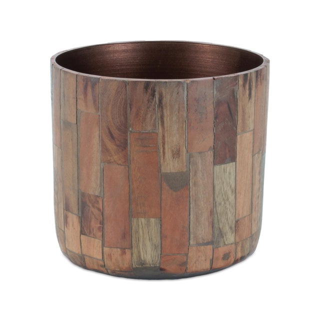 Rustic Round Wooden Planter (Set of 2) For Sale - Image 3 of 3