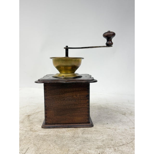 Antique Wooden and Brass Coffee Grinder, 1930s For Sale - Image 9 of 11