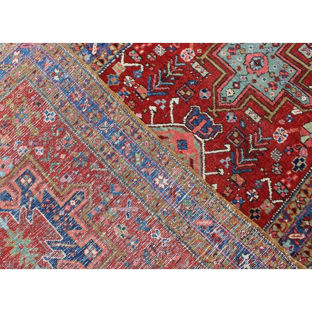 Antique Heriz Serapi Runner With Colorful Highly Stylized Geometric Design For Sale In Atlanta - Image 6 of 6