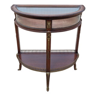 Authentic Late 19th-Century French Demilune Curio Cabinet in Mahogany With Ormolu Mounts, C. 1890 For Sale