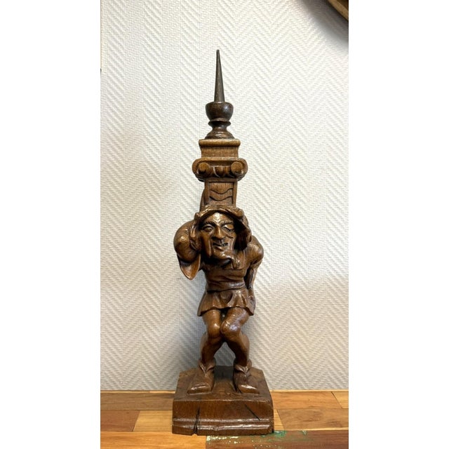 Carved Wooden Figurative Candlestick For Sale - Image 6 of 6