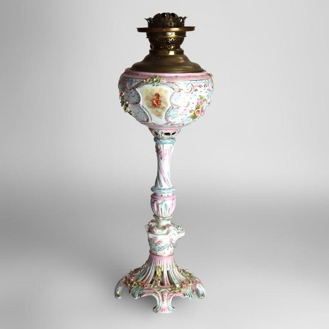 1890 Duplex Louis XV Meissen School Porcelain Oil Lamp Base With Cherubs For Sale - Image 12 of 13