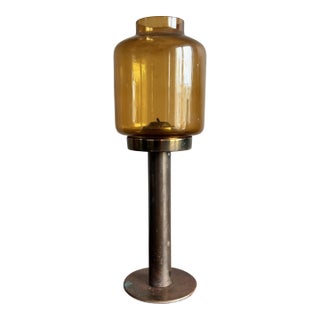 Vintage Brass & Amber Glass Candleholder by Hans-Agne Jakobsson Ab Markaryd Sweden 1960s For Sale