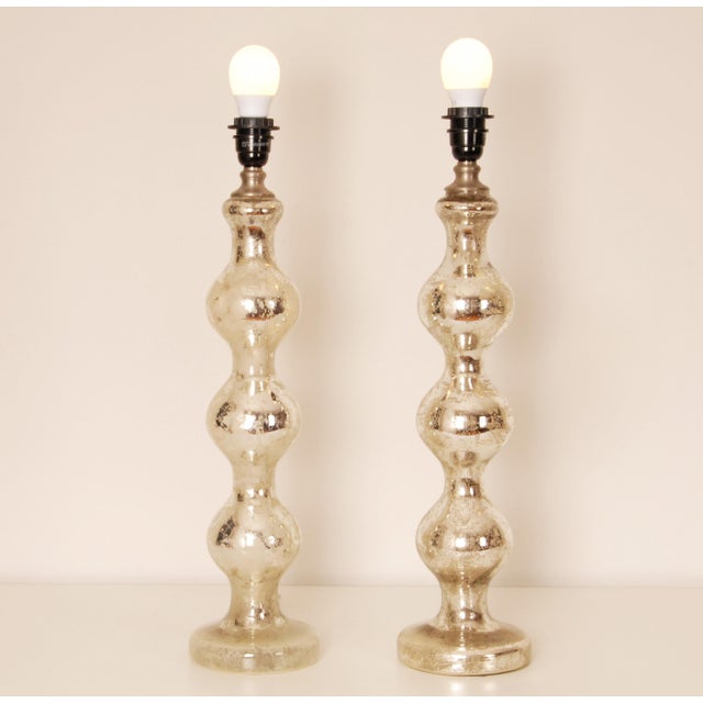 English Country Home Vintage Glass Table Lamps French Country Lamps Faux Mercury Silver Glass Modern - A Pair For Sale - Image 4 of 10