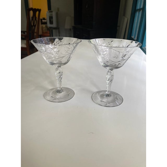 Vintage Crystal Floral Etched Champagne Glasses- Set of 2 For Sale In New York - Image 6 of 6