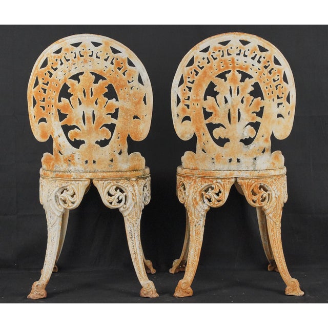 Early 20th Century Set of 4 Victorian White Cast Iron Garden Chairs For Sale - Image 9 of 9