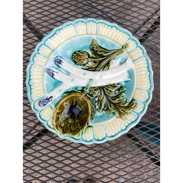 Antique 1890s French Salins Majolica Asparagus Plate For Sale - Image 13 of 15