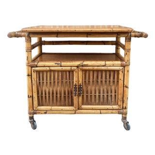 Spanish, Bar Cabinet in Bamboo with Wheels, 1950s For Sale