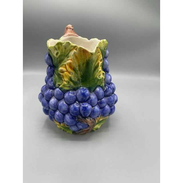 Vintage Bassano Italy Hand Painted Grapevine Ceramic Pitcher French Country For Sale - Image 4 of 7