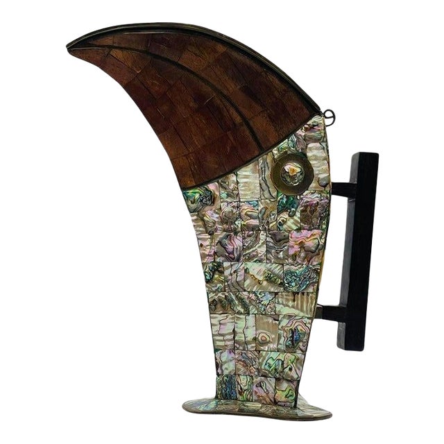 1950s Jeronimo Fuentes Abalone & Wood Inlay Toucan Pitcher, Emilia Castillo Style For Sale