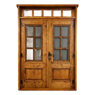 Handcrafted Solid Wood Rustic Exterior Double French Door – Custom Mexican Design Made to Order For Sale