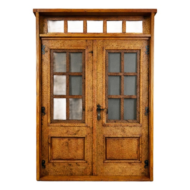 Handcrafted Solid Wood Rustic Exterior Double French Door – Custom Mexican Design Made to Order For Sale