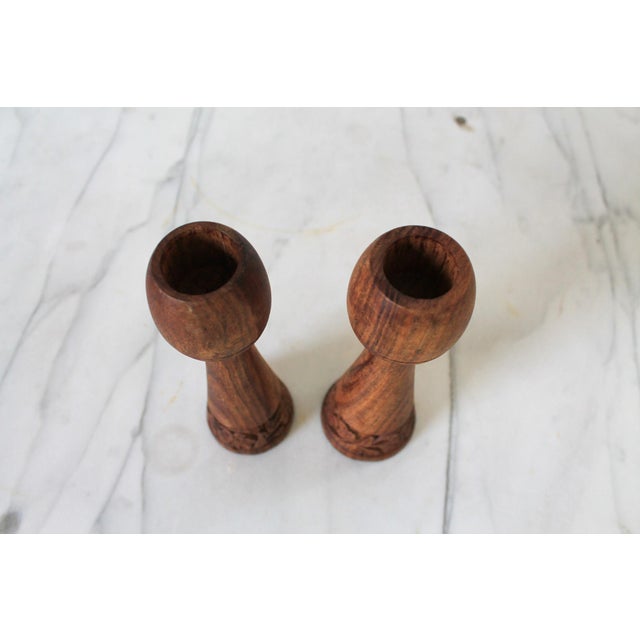 Mid 20th Century Pair of Hand Carved Wood Candle Holders For Sale - Image 5 of 10
