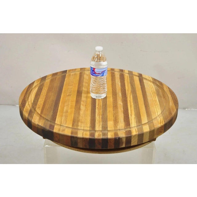 Vintage Mid Century Modern Teak & Oak Wood 24" Round Lazy Susan Spinning Charcuterie/Cheese Cutting Board. Item features a...