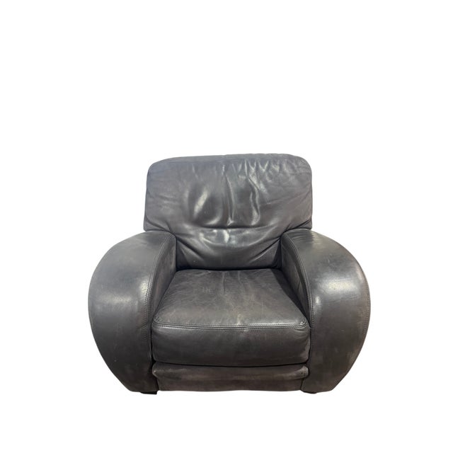 Roche Bobois Leather Lounge Chair With Ottoman For Sale In New York - Image 6 of 10