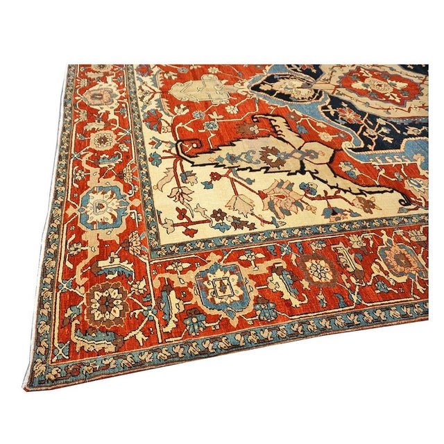 Textile Persian Serapi 8x11 Rust, Ivory, & Blue Recreation Handmade Area Rug #1141242 For Sale - Image 7 of 12