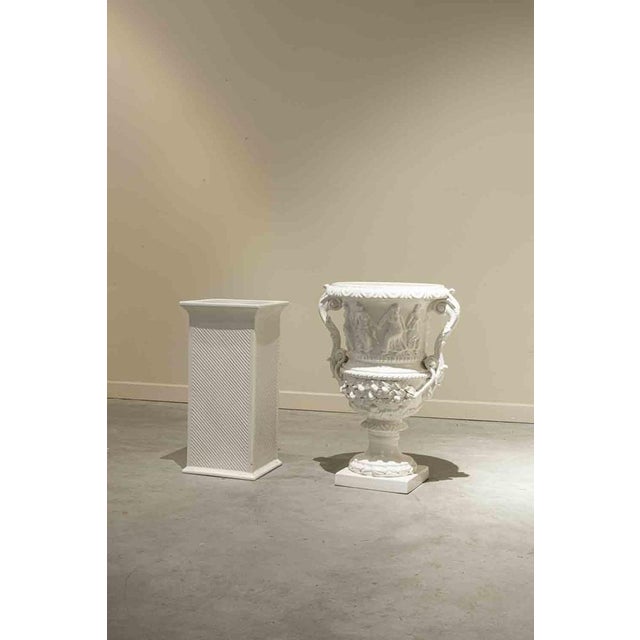 Large Classic Style Bowl and Base in Glazed White Ceramic, 20th Century, Set of 2 For Sale - Image 12 of 14