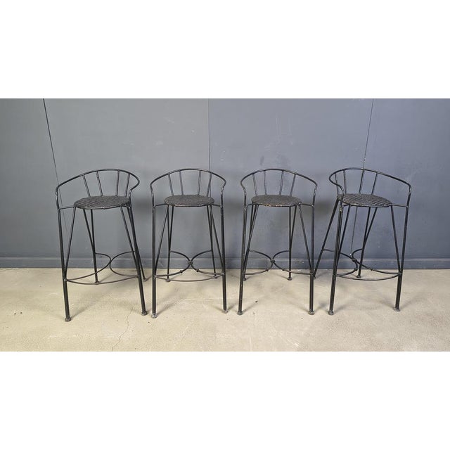 Vintage Wrought Iron and Rattan Bar Stools, 1970s, Set of 4 For Sale - Image 17 of 18