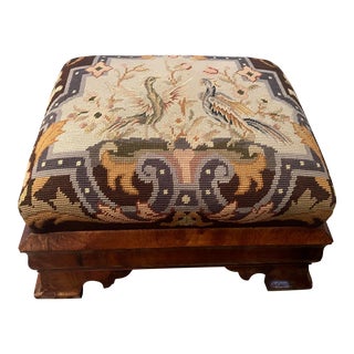 Antique Needlepoint Footstool For Sale