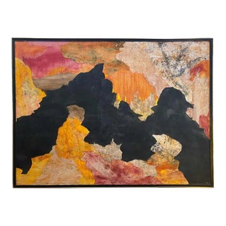 Large Orange and Black Abstract Expressionist Painting by Shirley Bleviss For Sale