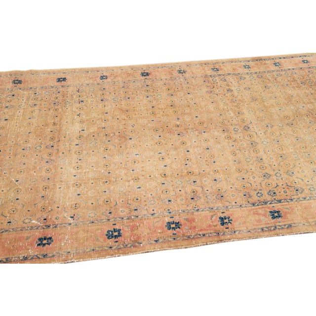Vintage Distressed Peach All Over Wool Rug For Sale In New York - Image 6 of 7