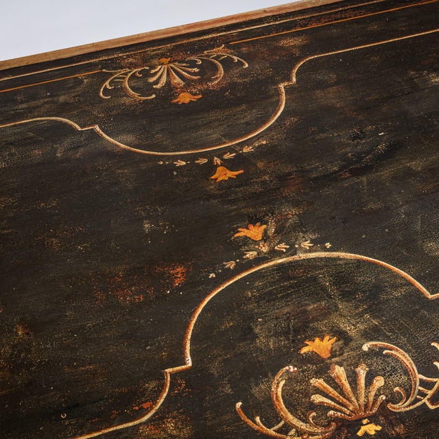 Black Large Dining Table on Wrought Iron Base For Sale - Image 8 of 9