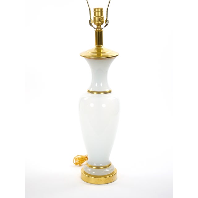 20th Century Hollywood Regency Opaline Glass and Gold-Banded Table Lamps, Pair For Sale - Image 4 of 11