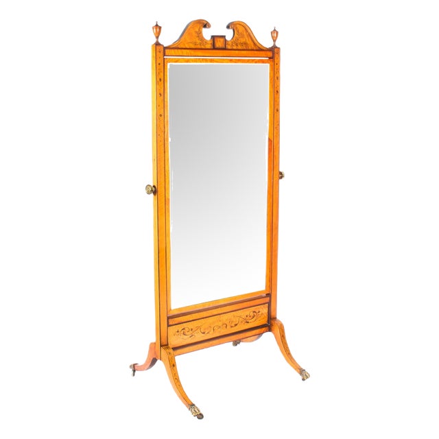 Early 20th Century Edwardian Satinwood Marquetry Inlaid Cheval Mirror For Sale