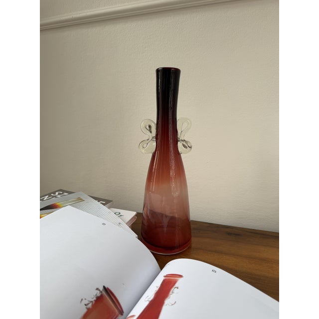 Ruby Red Bottle Vase with Applied Clear Glass Wings by Jerzy Słuczan-Orkusz for Huta Szkła Tarnowiec, Poland, 1970s For Sale - Image 4 of 14