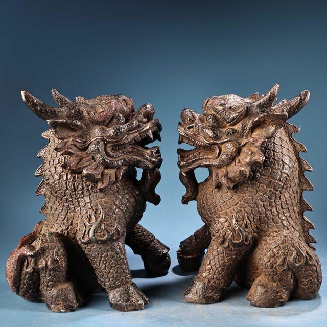 Asian Late 19th Century Pair of Painted Bronze Qilin Figurines, 10000g Total, Mythical Beasts For Sale - Image 3 of 9