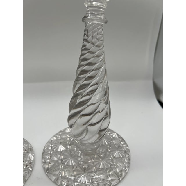 Glass Pair, American Brilliant Period Cut Glass Russian & Swirl Pattern Candlesticks For Sale - Image 7 of 10