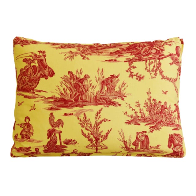French Country Designer Pierre Deux French Country Toile Feather/Down Pillows - Pair For Sale - Image 3 of 7