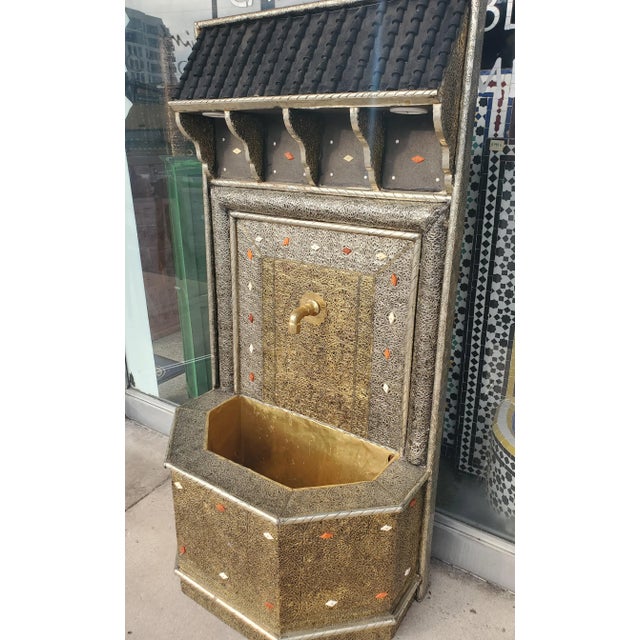 Moroccan Large Wooden and Metal Inlaid Moroccan Fountain For Sale - Image 3 of 7