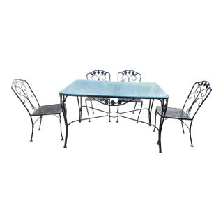 Wrought Iron Outdoor Patio Dining Table and 4 Chairs For Sale