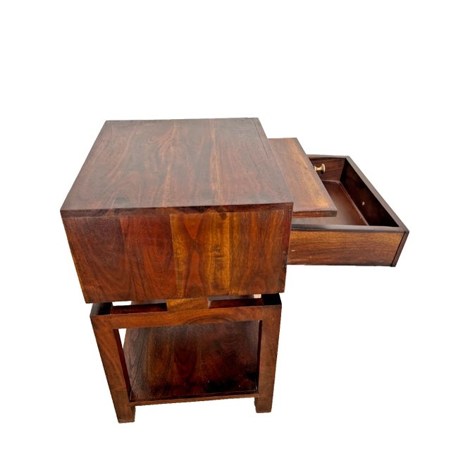 Mid-Century Modern 1970s Mid Century Modern S Nightstand Dark Walnut Drawer and Bottom Shelf For Sale - Image 3 of 10