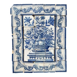 Antique 18th Century Portuguese Blue & White Abundance Basket Tile Panel For Sale
