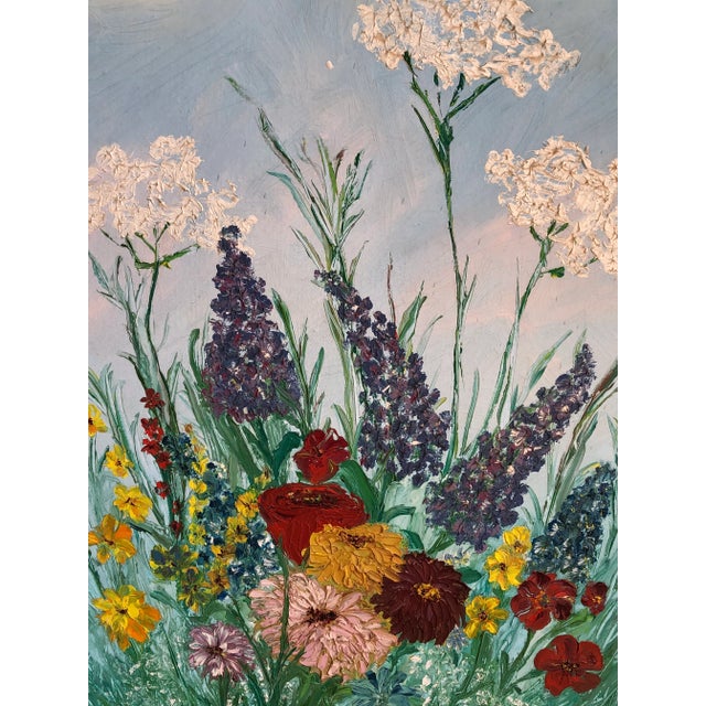 Textile Original Acrylic Wild Flowers on Canvas, Framed For Sale - Image 7 of 11
