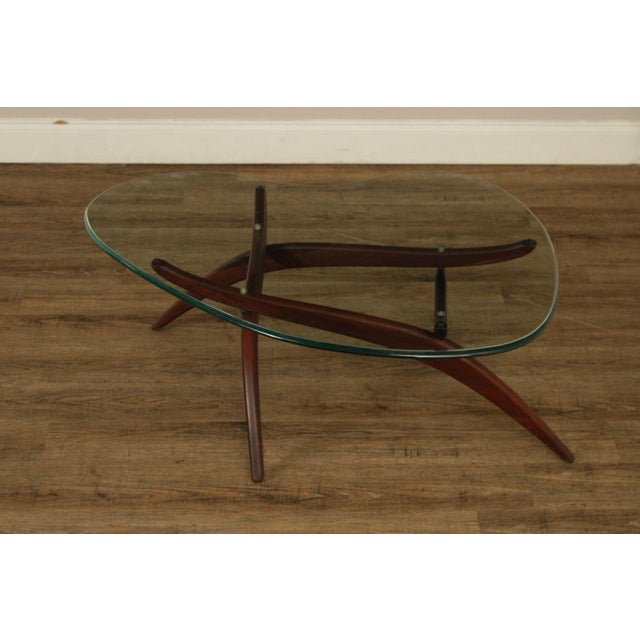Mid Century Modern Glass Top Walnut Coffee Table For Sale - Image 12 of 18