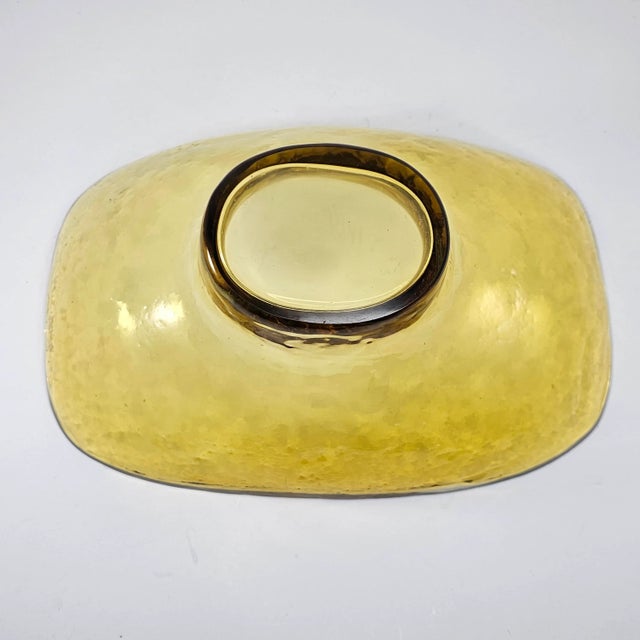 Mid 20th Century Vintage Pebbled Glass Bowl Large Decorative Pedestal Bubble Recycled Amber For Sale - Image 5 of 11