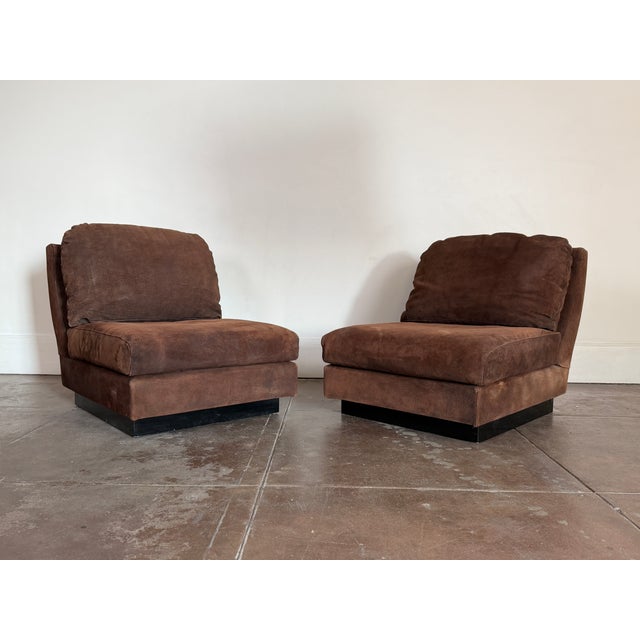 Mid-Century Modern Vintage 1970s Attributed to Willy Rizzo Boar Leather Lounge Chairs For Sale - Image 3 of 7