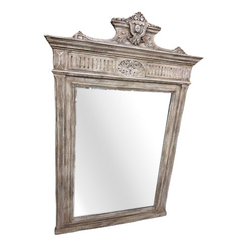 Large 19th Century Antique French Painted Carved Wood Mirror For Sale
