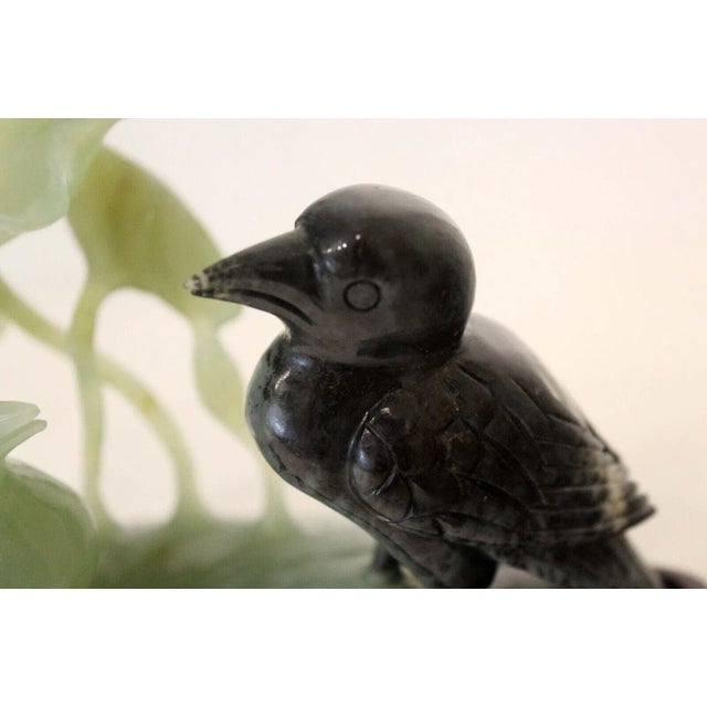 Wood Vintage Carved Jade Birds on Wood Stand For Sale - Image 7 of 11