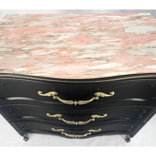 Metal Black Lacquer Heavy Solid Brass Drop Pulls Three Drawer Bachelor Chests - A Pair For Sale - Image 7 of 12