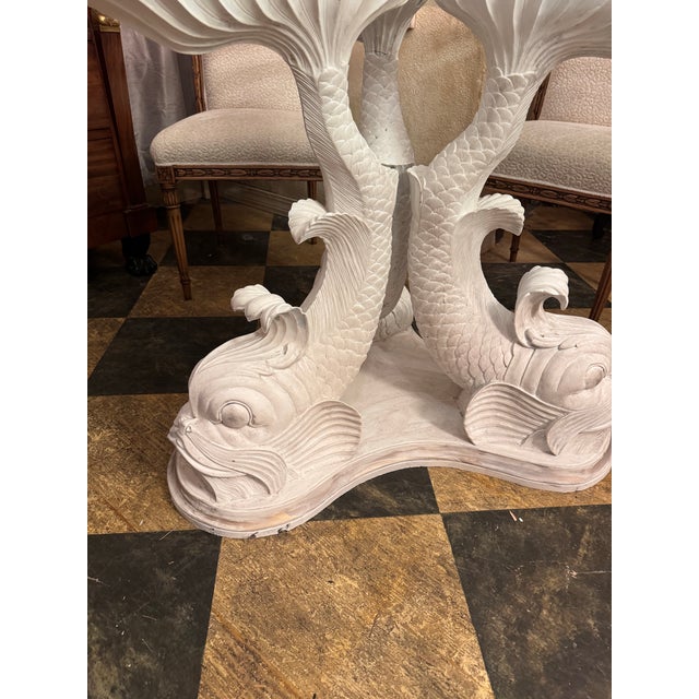 Painted Round Dolphin Pedestal Dining Table For Sale - Image 4 of 12